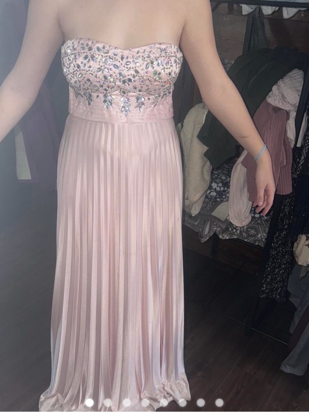 My Michelle Strapless Light Blush Pink Beaded Prom Gown